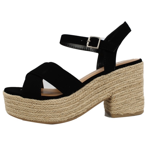 Size 8.5 Black Criss Cross Ankle Strap Espadrille - Picture 2 of 6